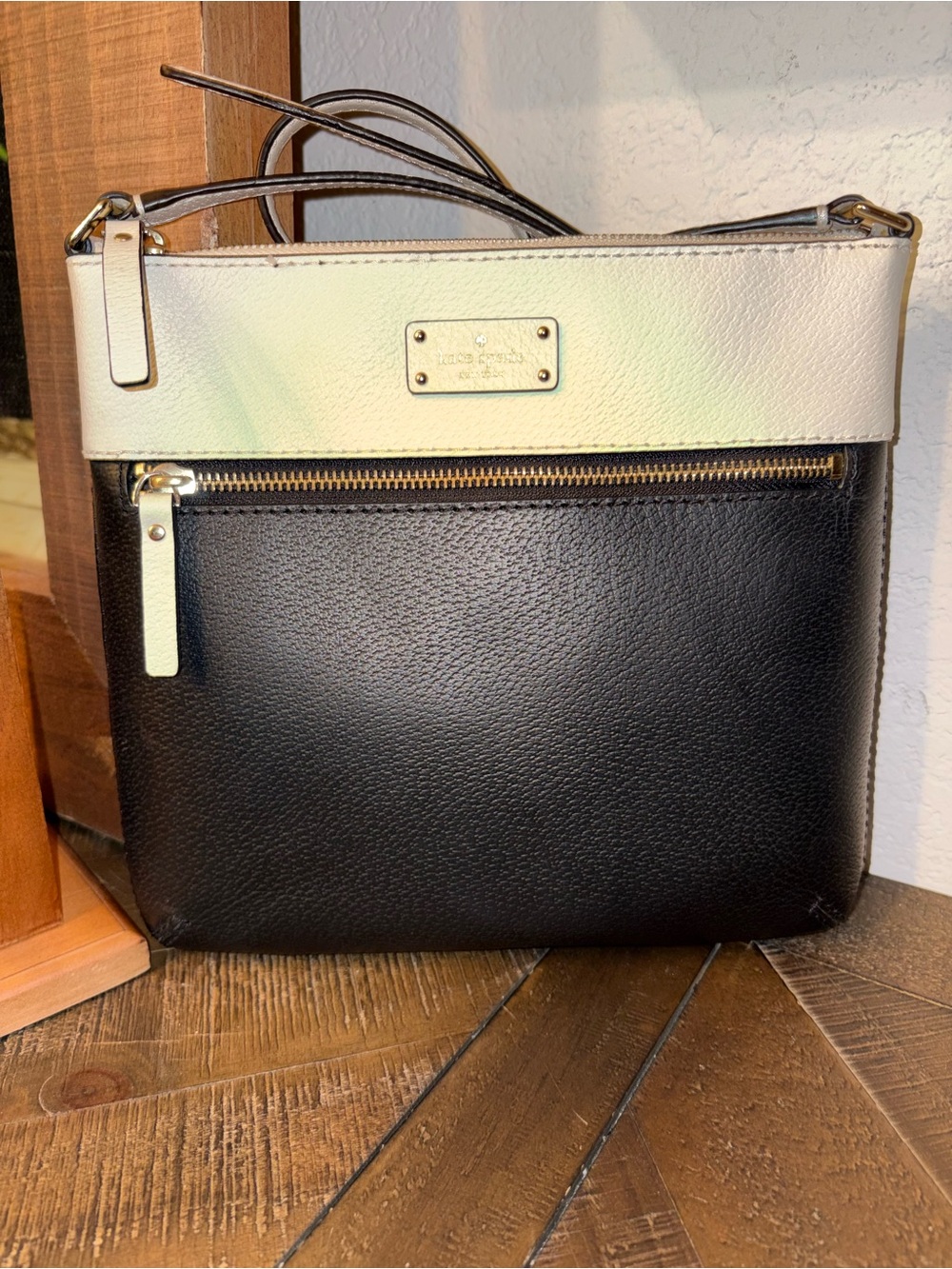 kate spade Two-Tone Black and Cream Pebbled Leather Crossbody